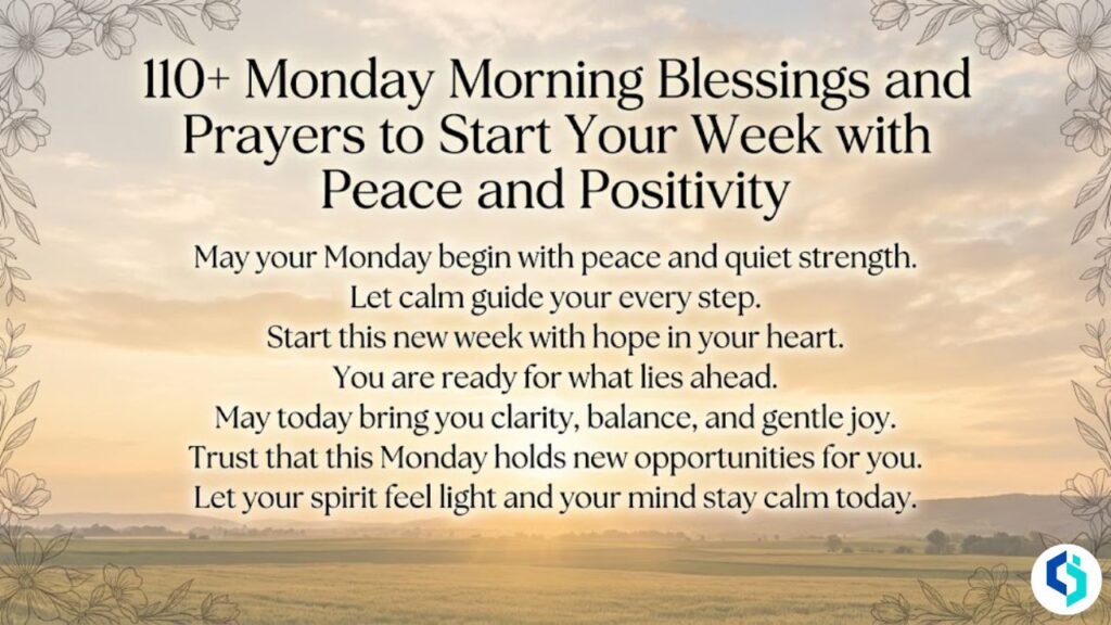 Monday morning blessings featured image with sunrise and floral border