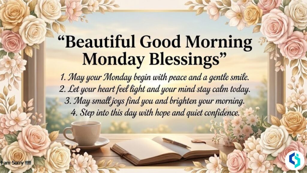 Beautiful good morning Monday blessings with floral border