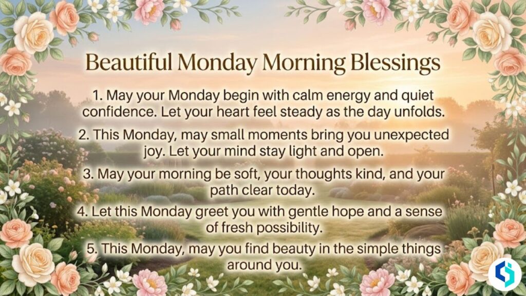 beautiful monday morning blessings image with peaceful sunrise quotes