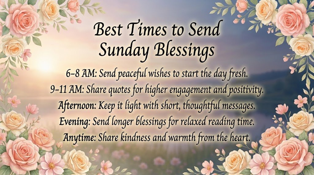 Best time to send Sunday blessings image with calm theme and floral border