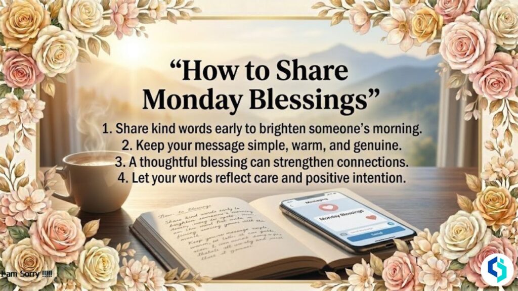 How to share Monday blessings with cozy morning scene and floral border