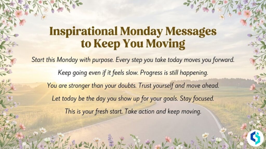 Inspirational Monday messages image with sunrise and motivational blessings text