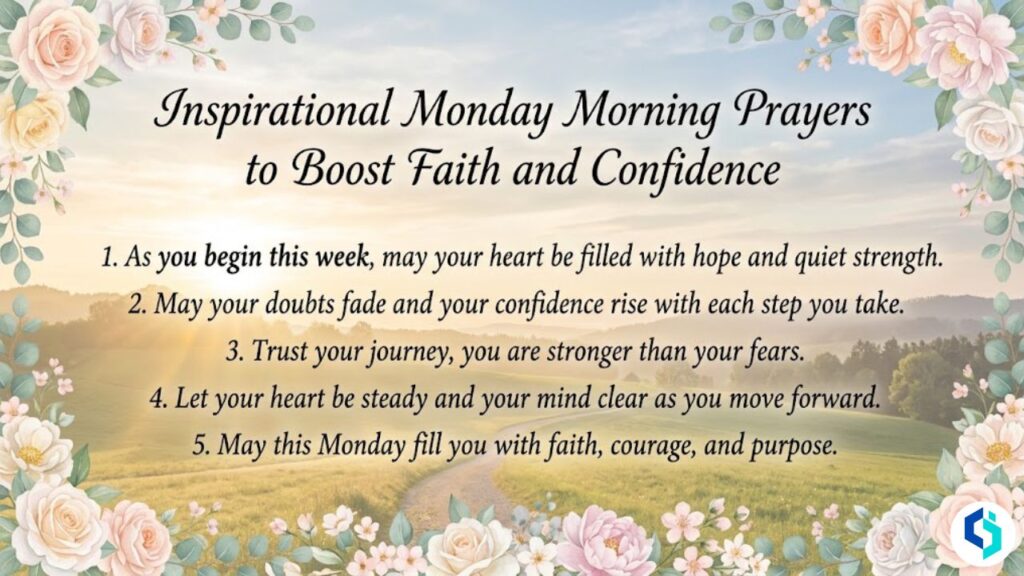 Inspirational Monday morning prayers with uplifting quotes and floral border design