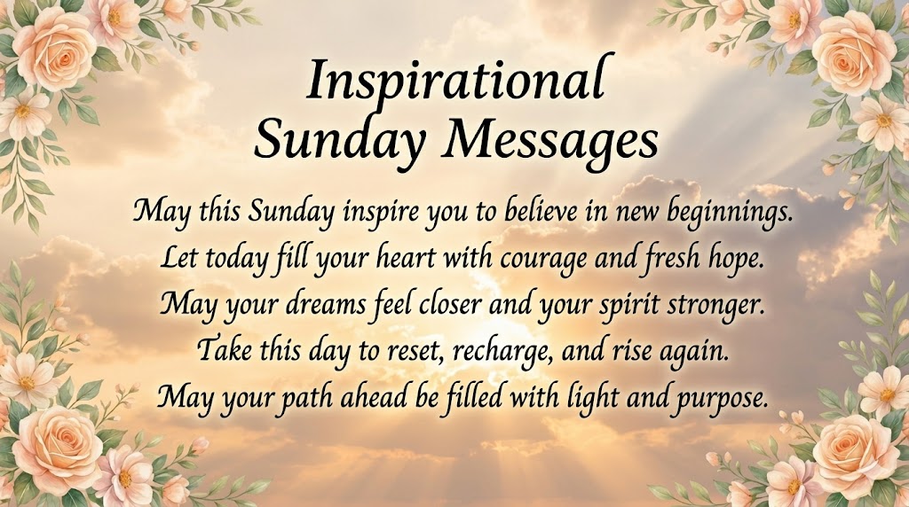 Inspirational Sunday messages image with sky light and floral border