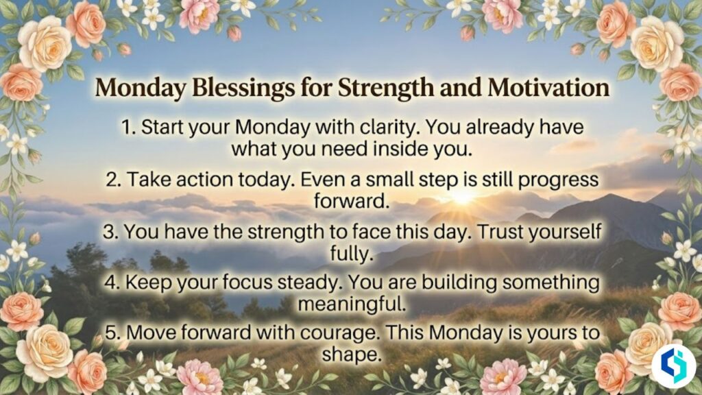 monday blessings for strength and motivation image with uplifting quotes