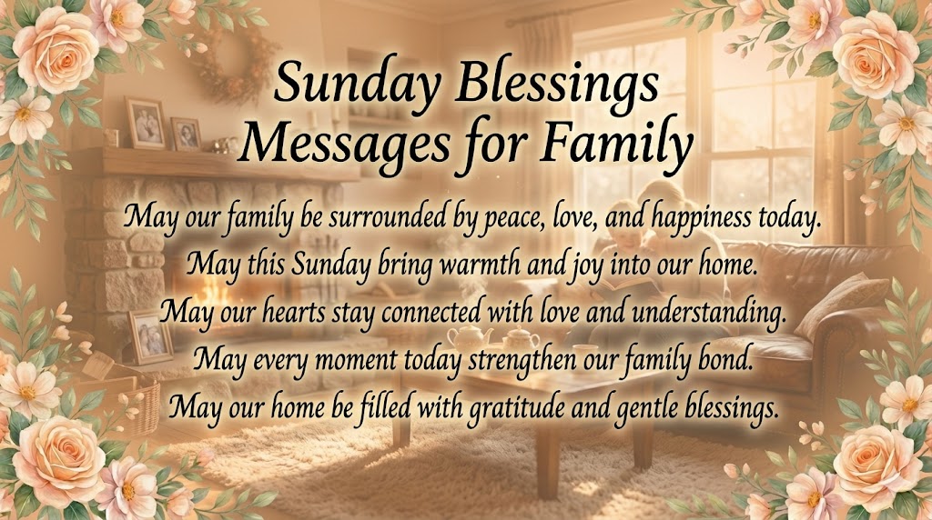 Sunday family blessings image with warm home and floral border