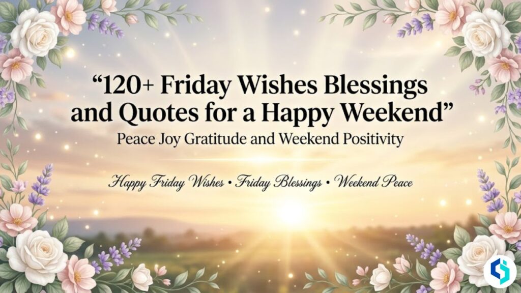 120+ Friday wishes and blessings featured blog image with floral border and peaceful sunrise