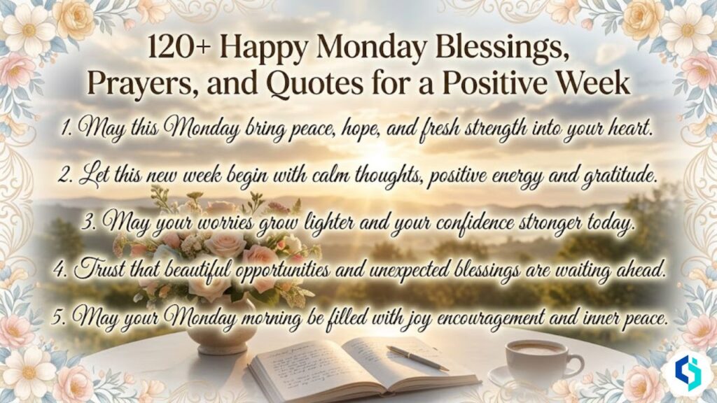 Happy Monday blessings featured image with peaceful morning quotes
