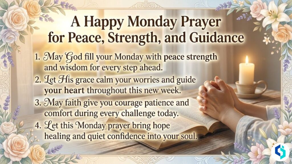 Happy Monday prayer for peace strength and guidance image