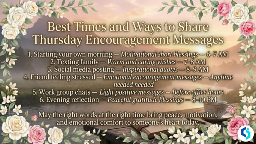 Best times and ways to share Thursday encouragement messages infographic