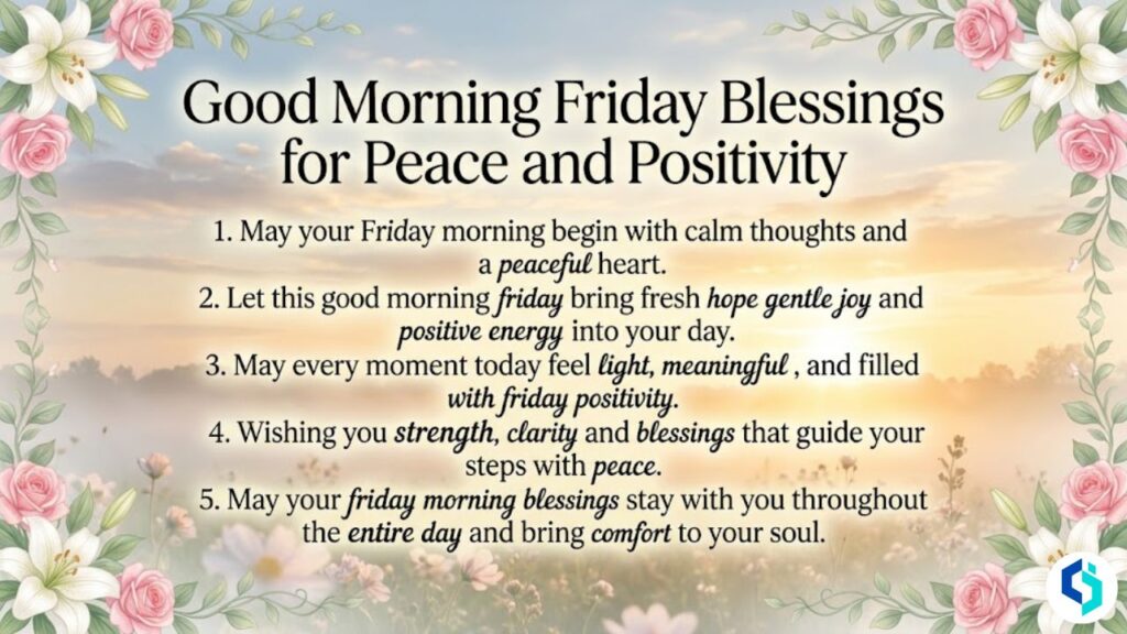 Good morning Friday blessings with peaceful sunrise and positive inspirational quotes