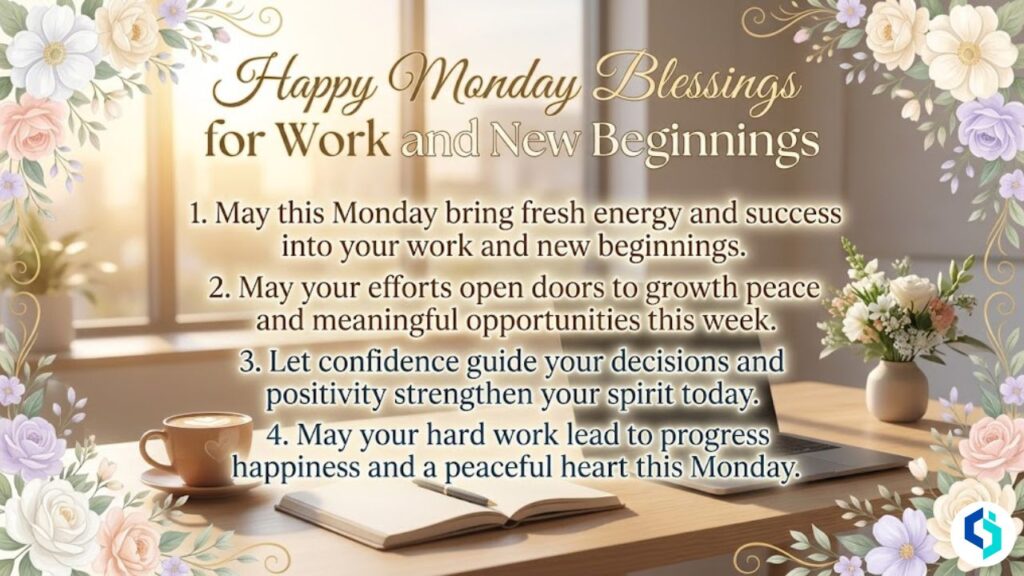 Happy Monday blessings for work success and new beginnings image