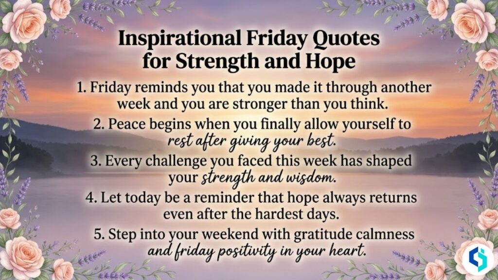 Inspirational Friday quotes with sunset background strength and hope themed blessings image