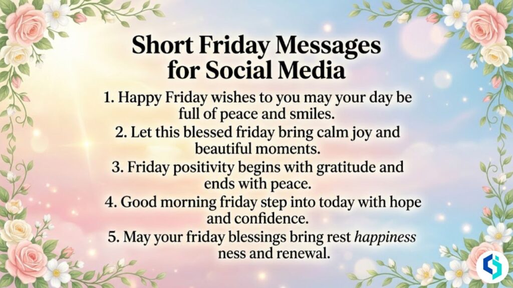 Short Friday messages for social media with floral border and uplifting inspirational design