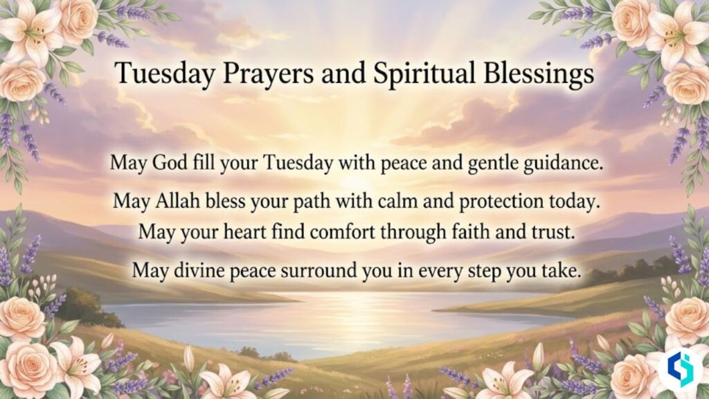 Tuesday prayers and spiritual blessings image with soft glowing light