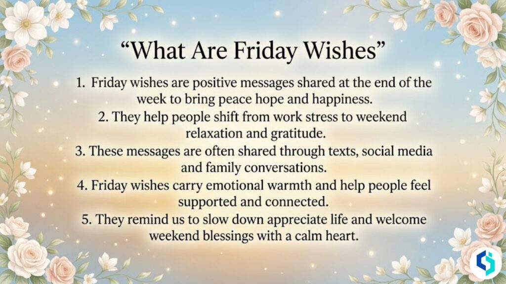 What are Friday wishes explained with soft floral border and peaceful inspirational design