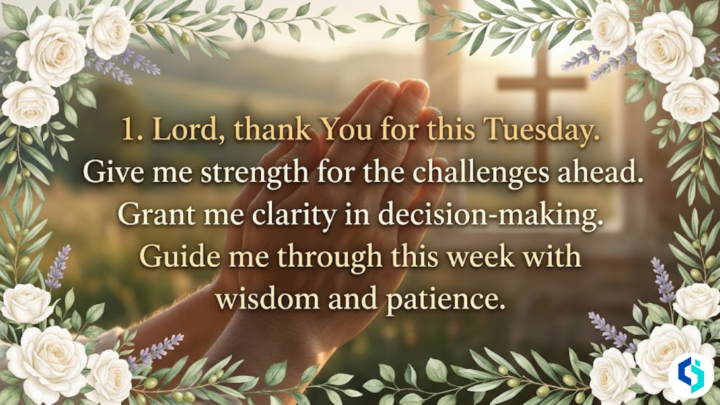 Tuesday prayer for strength and peace with floral border