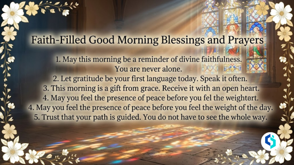  Faith filled good morning blessings and prayers with stained glass light