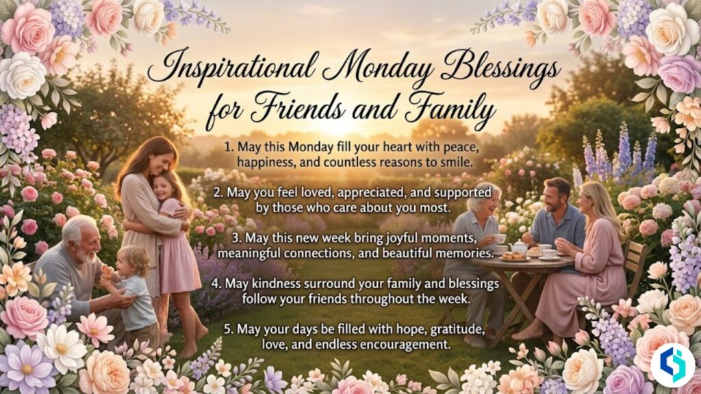Inspirational Monday blessings for friends and family with floral border