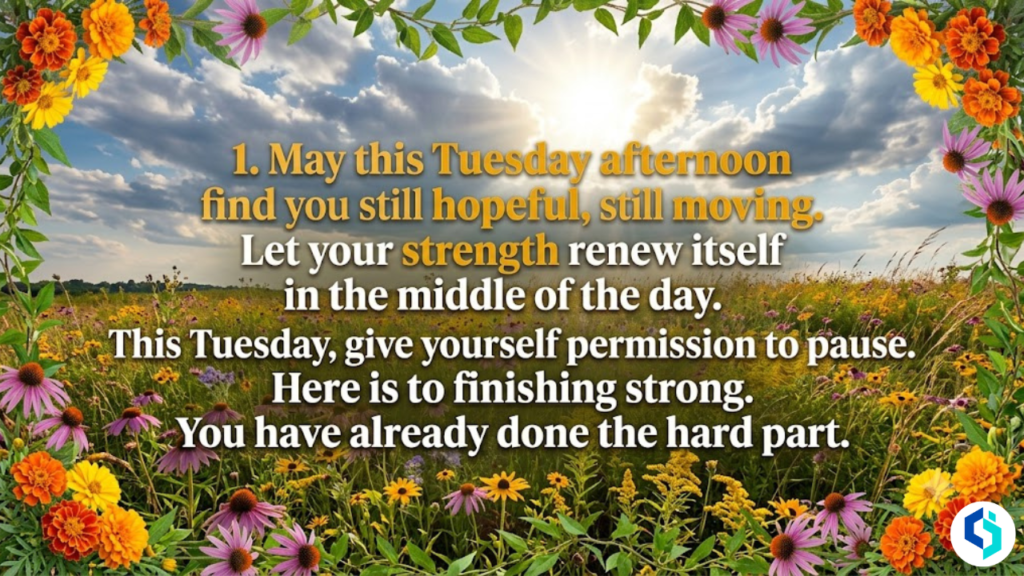 Midday Tuesday inspirational blessings with floral border