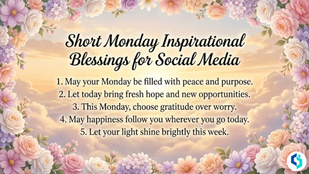 Short Monday inspirational blessings for social media with floral border