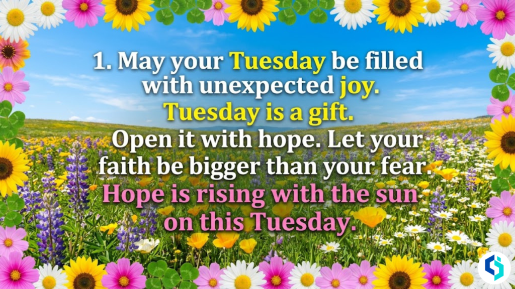 Short Tuesday inspirational quotes for social media with floral border