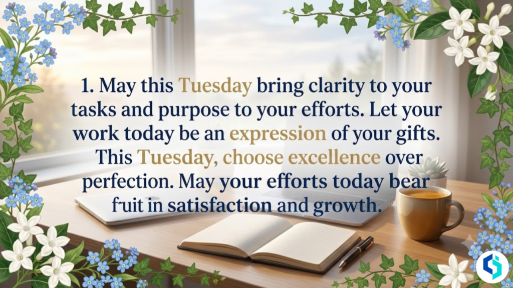 Tuesday blessings for work and productivity with floral border