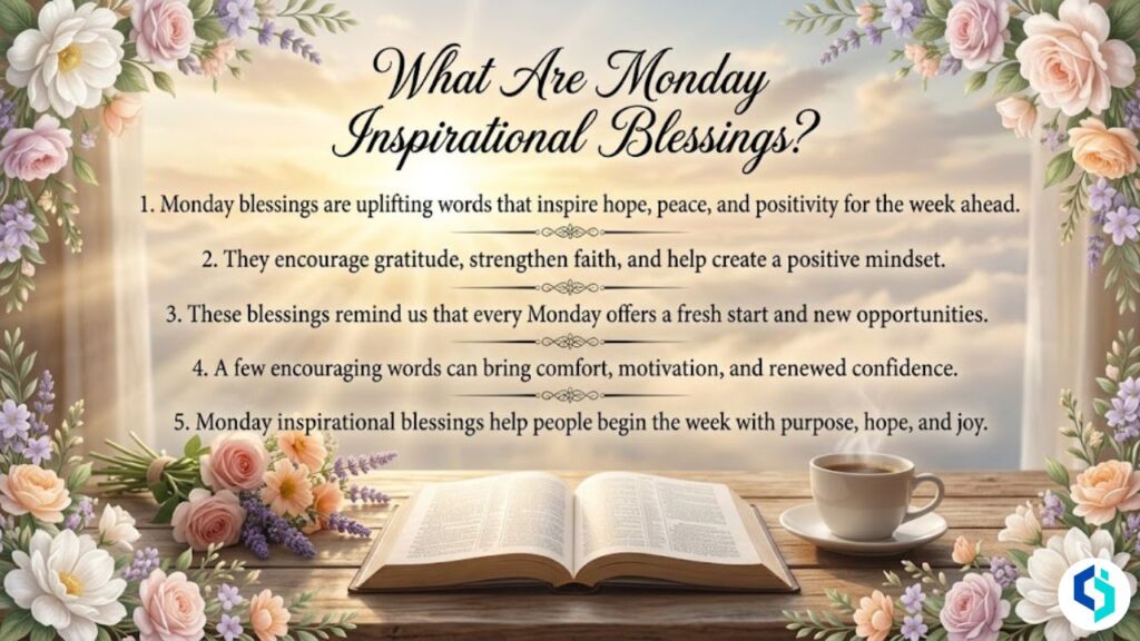 What are Monday inspirational blessings with sunrise and floral border