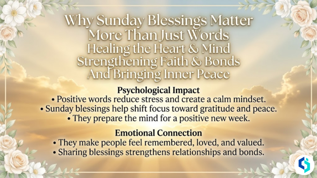 Why Sunday Blessings Matter inspirational infographic image with sunrise background and floral border design